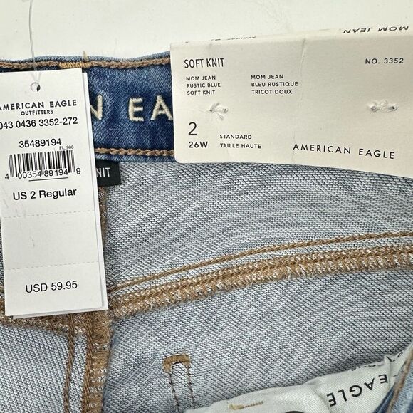 AMERICAN EAGLE Mom Blue Distressed Jeans sz 26 R NWT - Picture 9 of 9